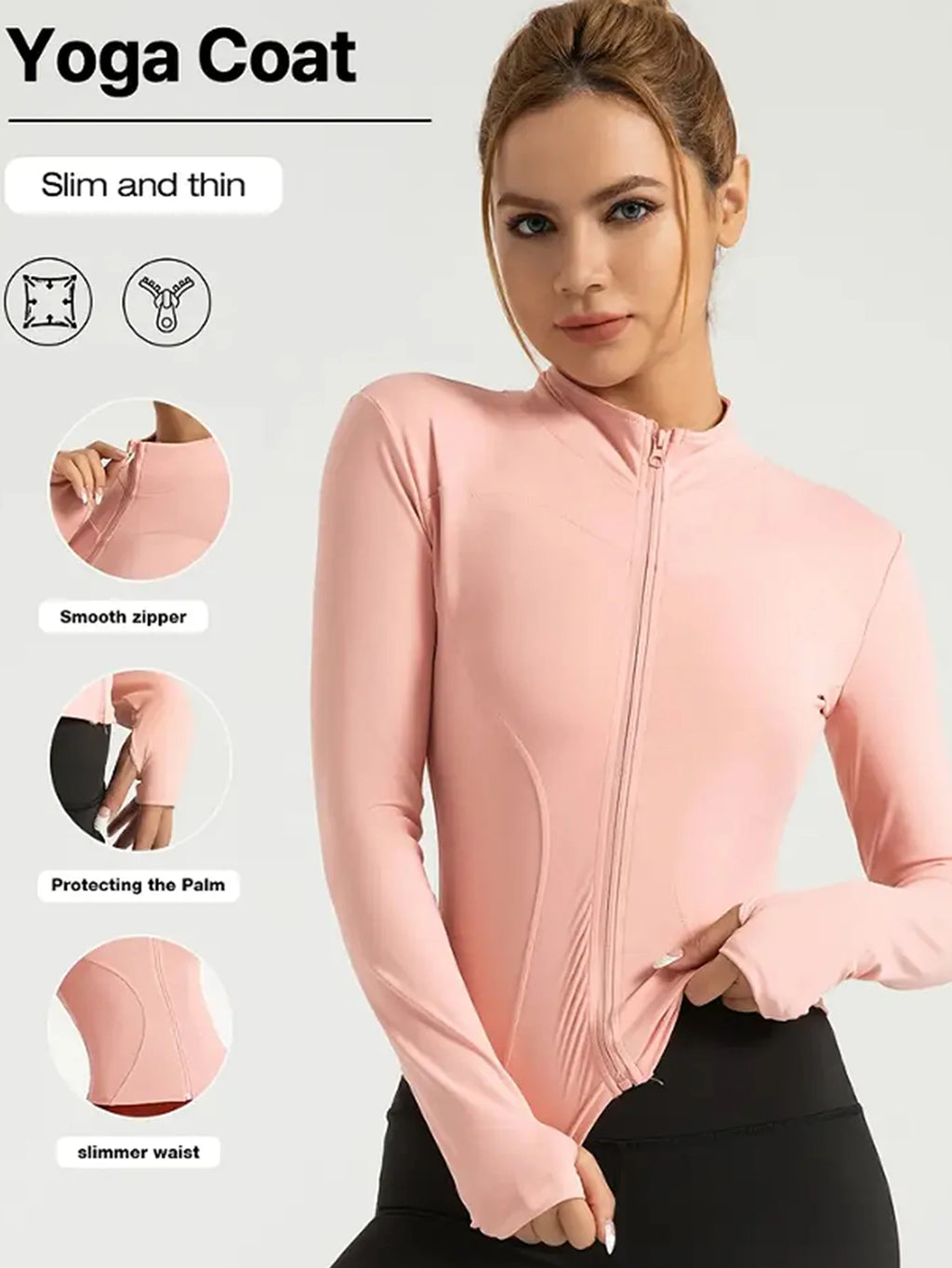 Campera Deportiva para Mujer – Manga Larga, Cuello Alto con Cierre, Protección Solar, Ideal para Pilates y Running