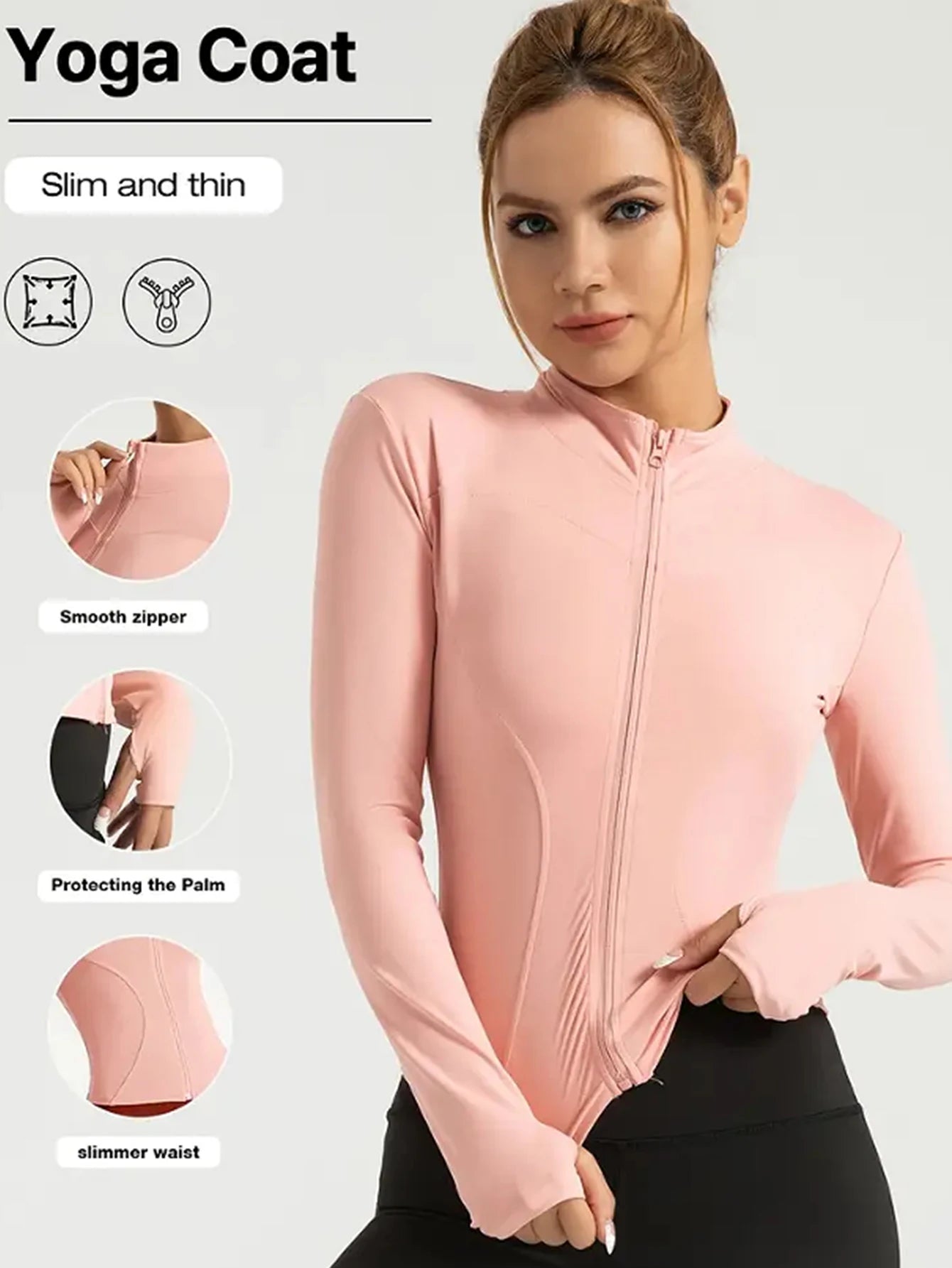 Campera Deportiva para Mujer – Manga Larga, Cuello Alto con Cierre, Protección Solar, Ideal para Pilates y Running