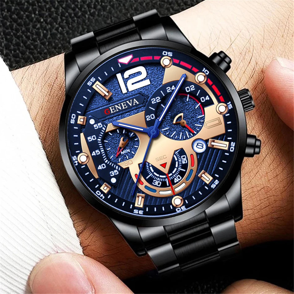 Reloj Hombre Acero Inoxidable con Calendario – Analógico Cuarzo Elegante