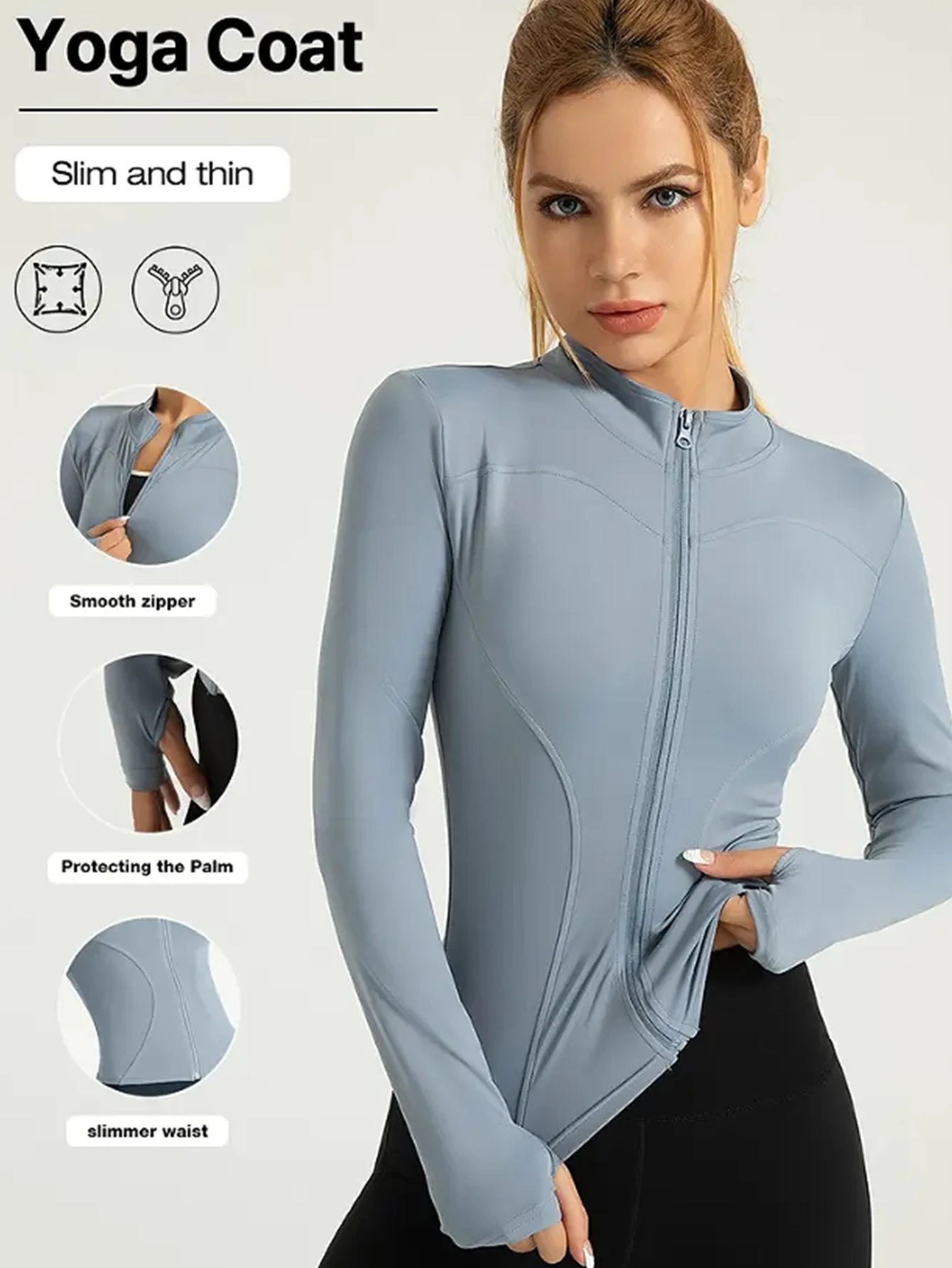 Campera Deportiva para Mujer – Manga Larga, Cuello Alto con Cierre, Protección Solar, Ideal para Pilates y Running