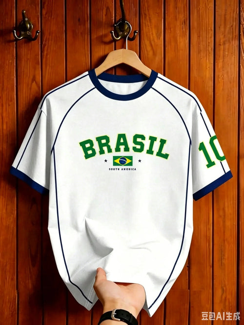 Camiseta Retro Brasil – Estilo Familiar para Niños y Adultos, Transpirable y Secado Rápido