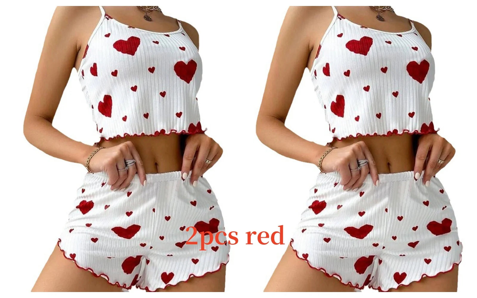 Conjunto de Pijama para Mujer – 2 Piezas Top y Short, Tallas S M L XL, Estampado Love, Suave y Transpirable