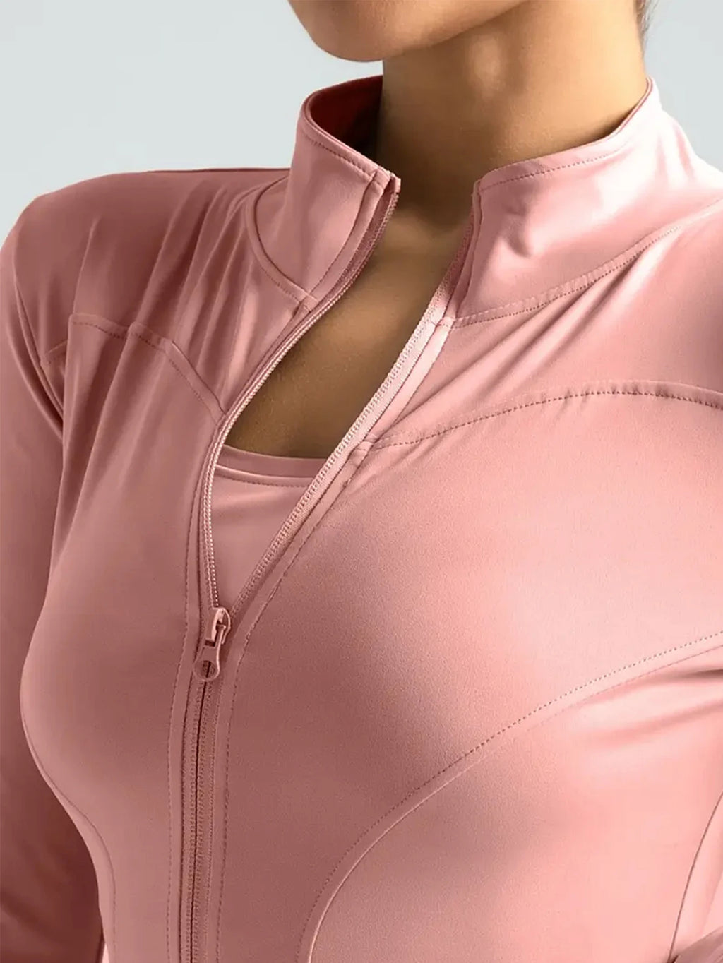 Campera Deportiva para Mujer – Manga Larga, Cuello Alto con Cierre, Protección Solar, Ideal para Pilates y Running