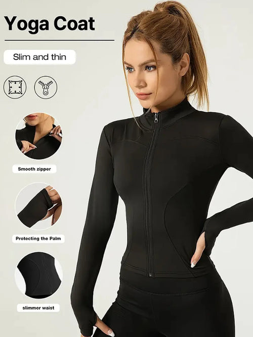 Campera Deportiva para Mujer – Manga Larga, Cuello Alto con Cierre, Protección Solar, Ideal para Pilates y Running