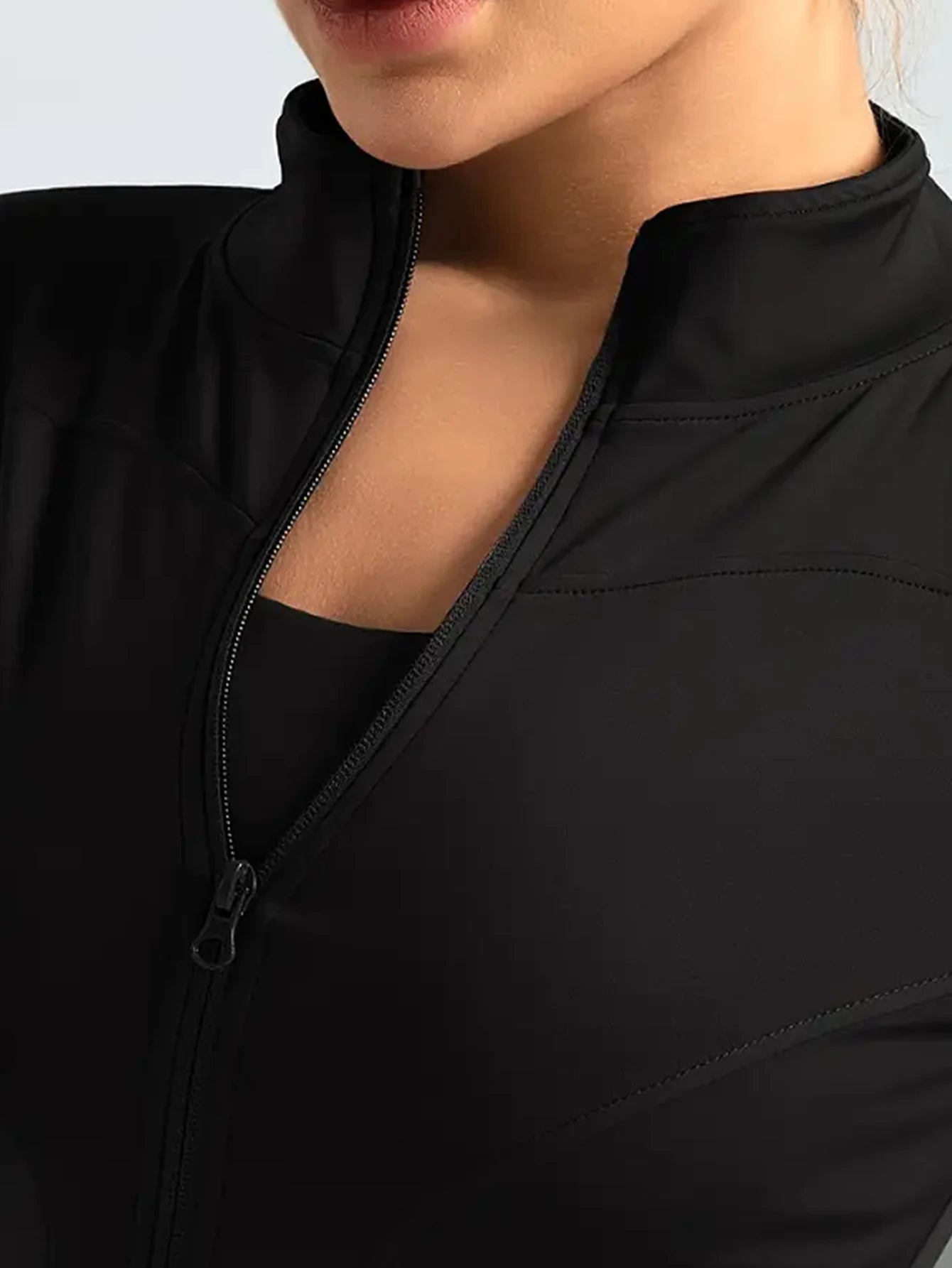 Campera Deportiva para Mujer – Manga Larga, Cuello Alto con Cierre, Protección Solar, Ideal para Pilates y Running