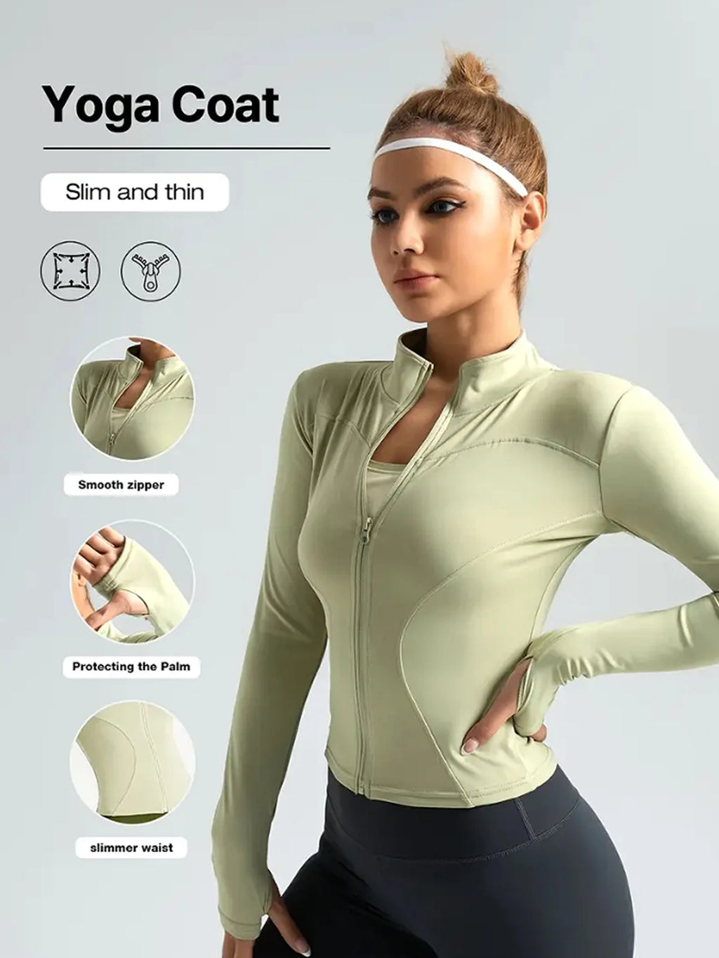 Campera Deportiva para Mujer – Manga Larga, Cuello Alto con Cierre, Protección Solar, Ideal para Pilates y Running