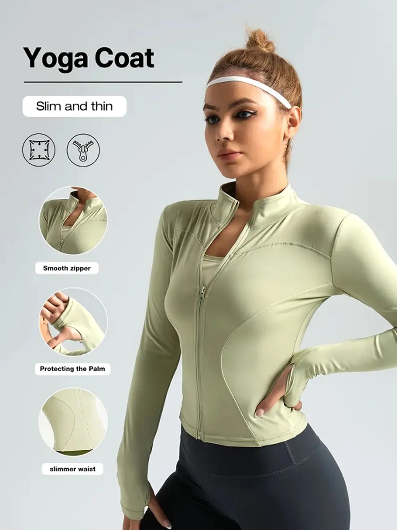 Campera Deportiva para Mujer – Manga Larga, Cuello Alto con Cierre, Protección Solar, Ideal para Pilates y Running