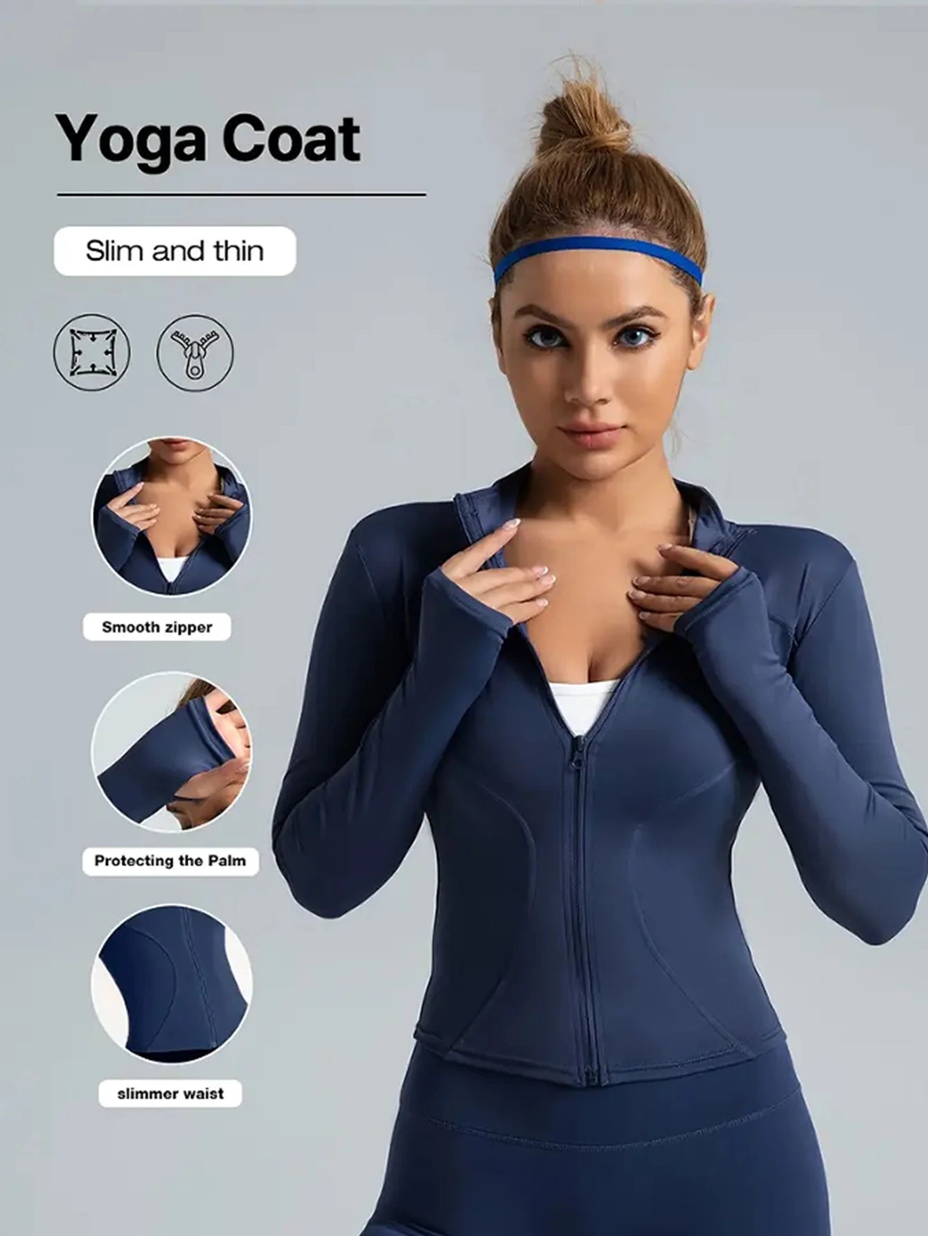 Campera Deportiva para Mujer – Manga Larga, Cuello Alto con Cierre, Protección Solar, Ideal para Pilates y Running