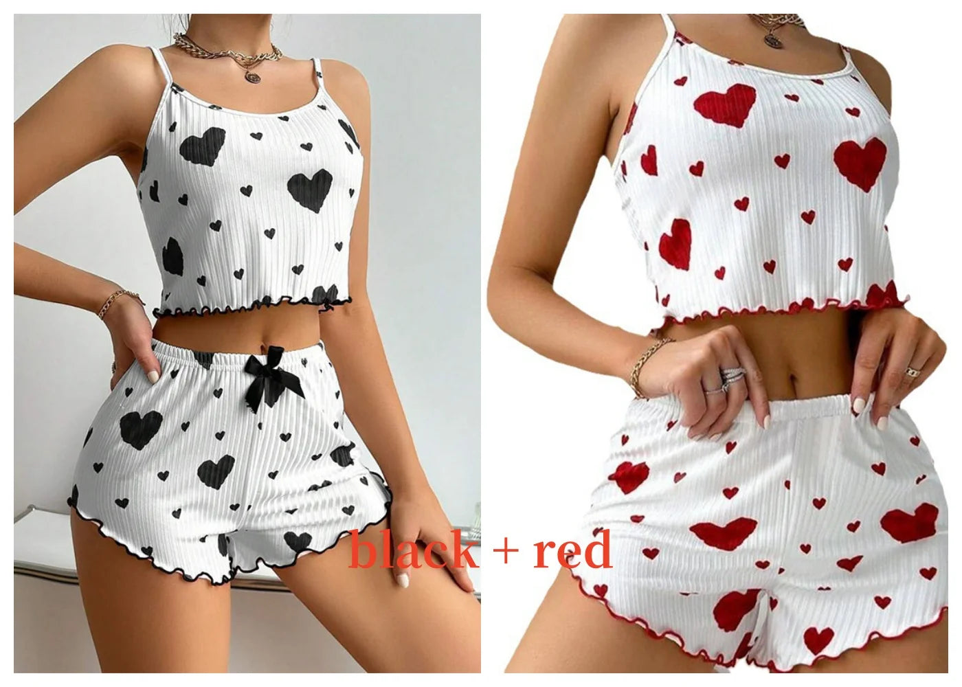 Conjunto de Pijama para Mujer – 2 Piezas Top y Short, Tallas S M L XL, Estampado Love, Suave y Transpirable