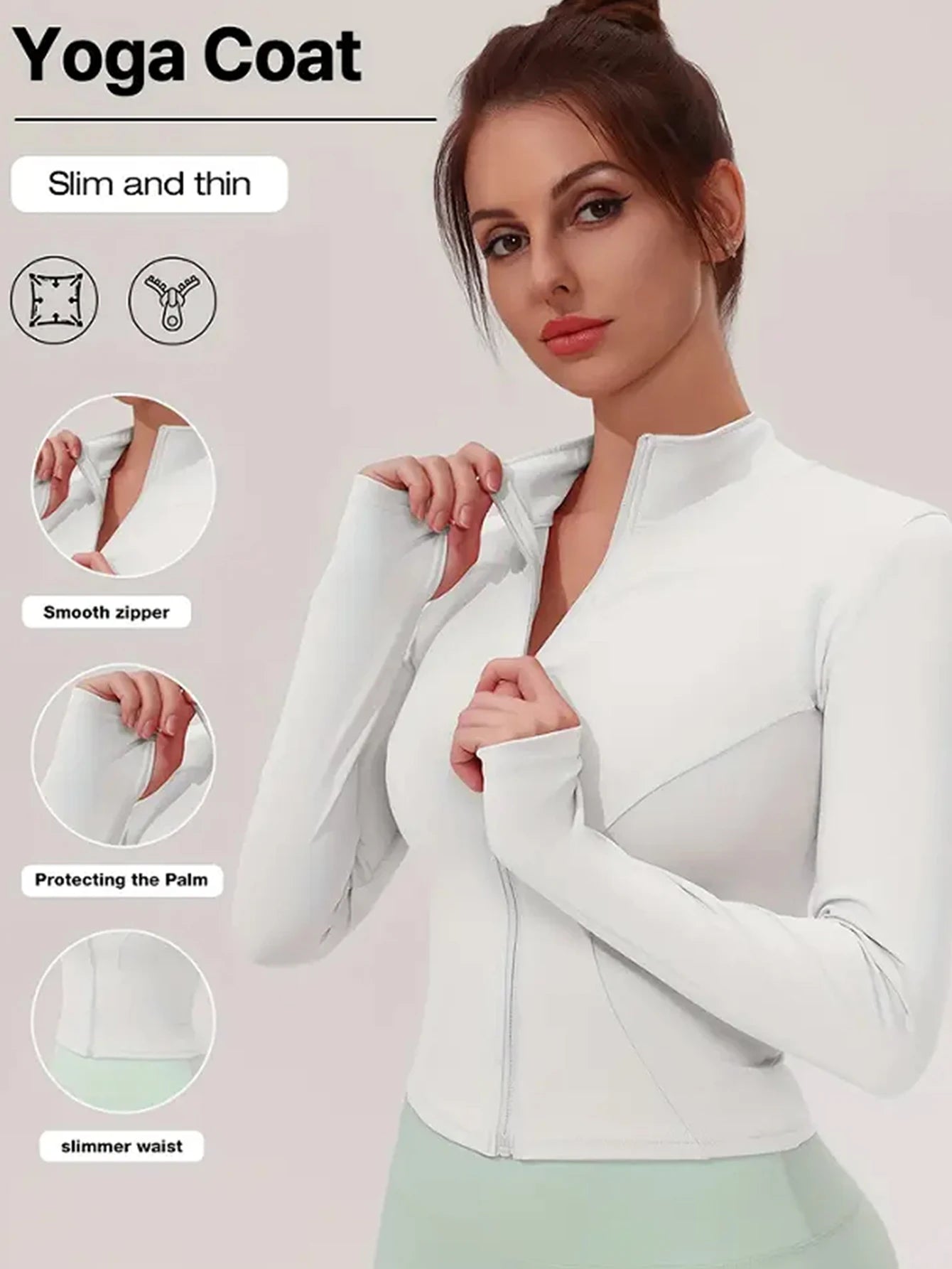 Campera Deportiva para Mujer – Manga Larga, Cuello Alto con Cierre, Protección Solar, Ideal para Pilates y Running