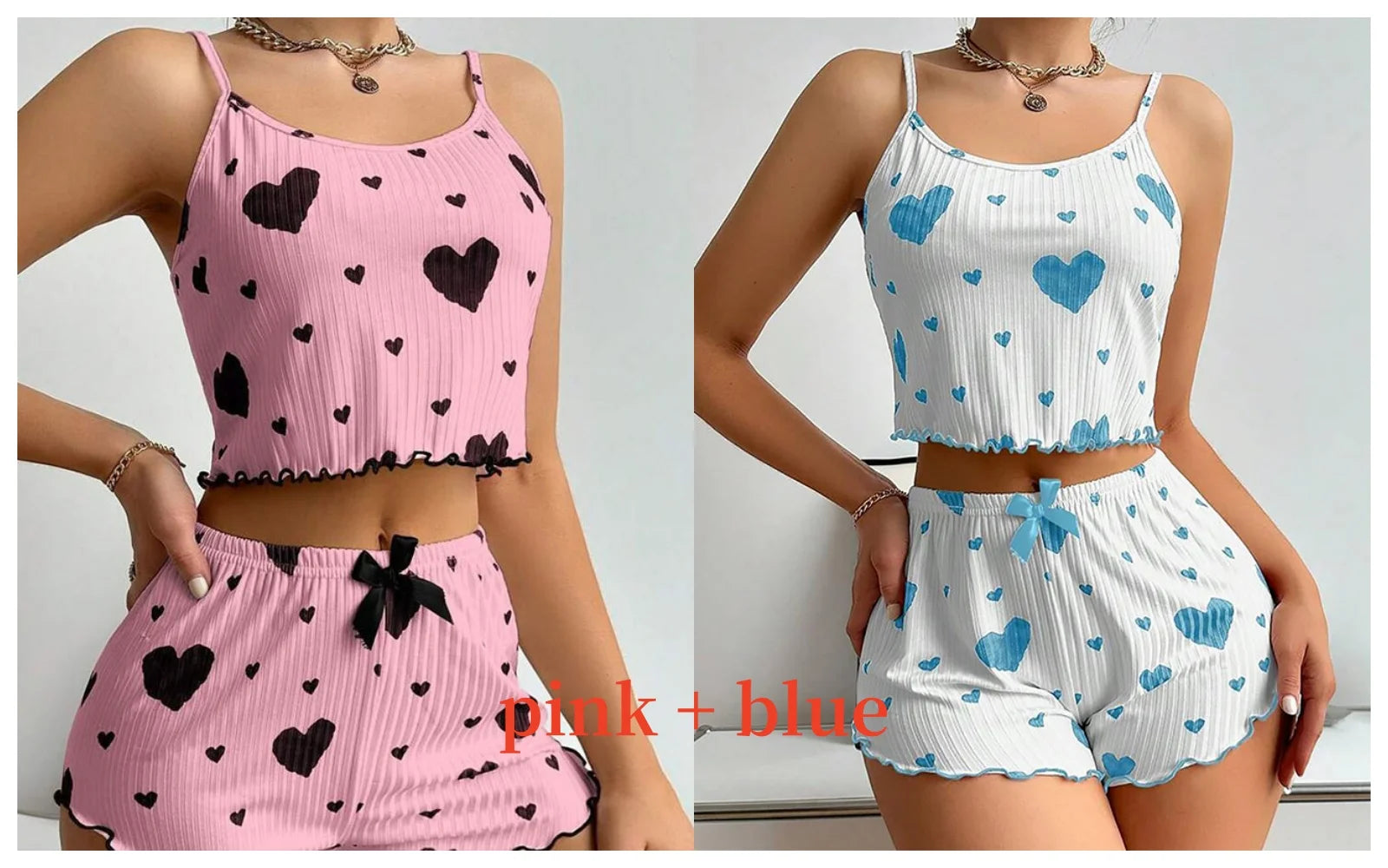Conjunto de Pijama para Mujer – 2 Piezas Top y Short, Tallas S M L XL, Estampado Love, Suave y Transpirable