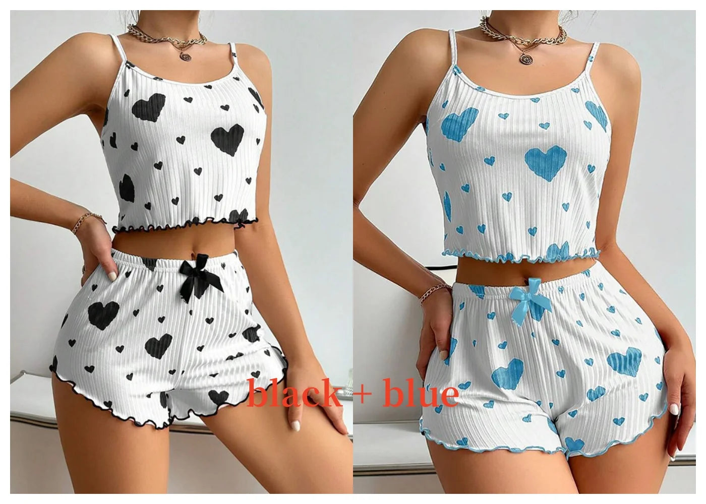 Conjunto de Pijama para Mujer – 2 Piezas Top y Short, Tallas S M L XL, Estampado Love, Suave y Transpirable