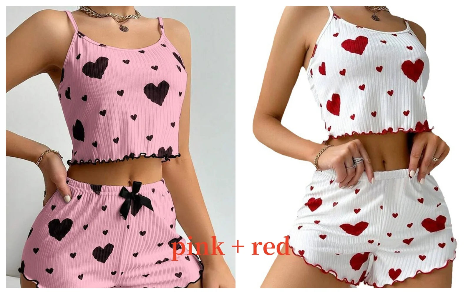 Conjunto de Pijama para Mujer – 2 Piezas Top y Short, Tallas S M L XL, Estampado Love, Suave y Transpirable