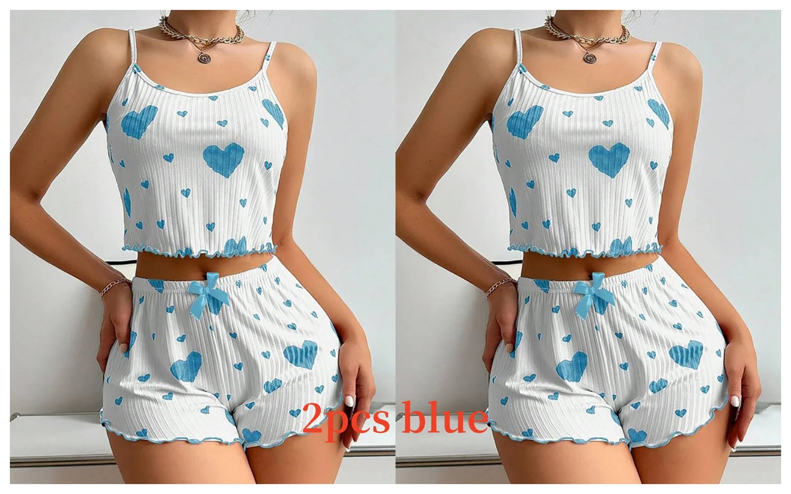 Conjunto de Pijama para Mujer – 2 Piezas Top y Short, Tallas S M L XL, Estampado Love, Suave y Transpirable