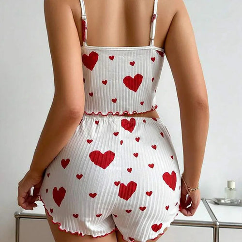 Conjunto de Pijama para Mujer – 2 Piezas Top y Short, Tallas S M L XL, Estampado Love, Suave y Transpirable