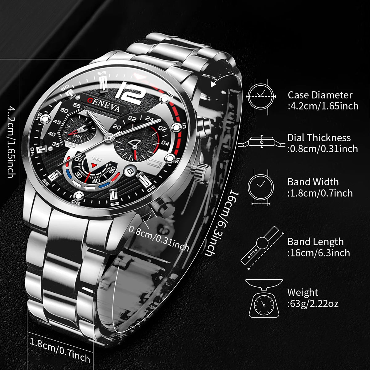 Reloj Hombre Acero Inoxidable con Calendario – Analógico Cuarzo Elegante