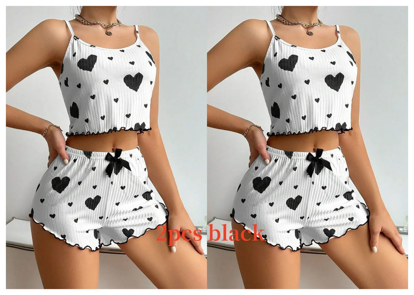 Conjunto de Pijama para Mujer – 2 Piezas Top y Short, Tallas S M L XL, Estampado Love, Suave y Transpirable