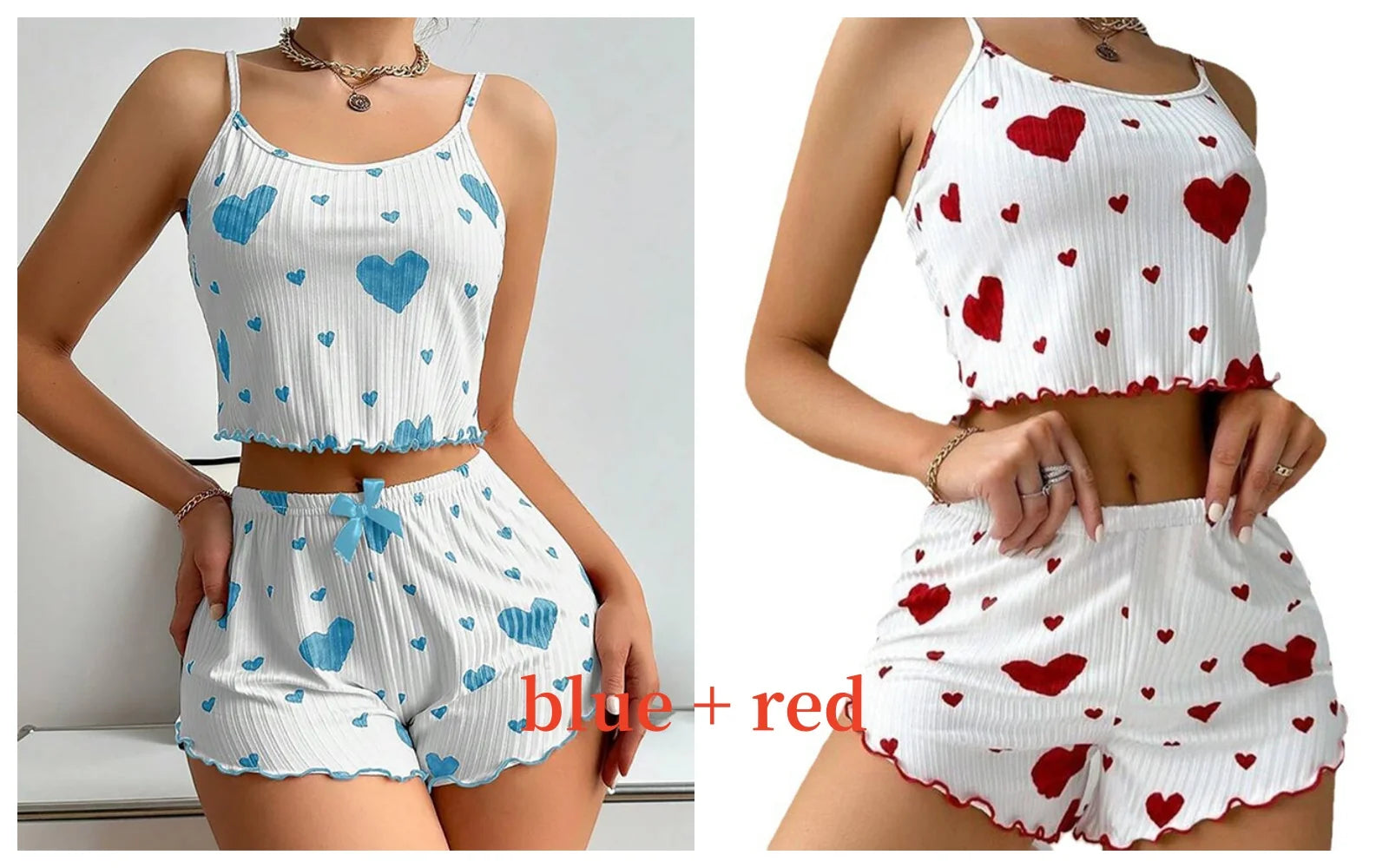 Conjunto de Pijama para Mujer – 2 Piezas Top y Short, Tallas S M L XL, Estampado Love, Suave y Transpirable